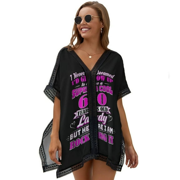 60 Year Old Lady Funny 60th Birthday Women's Swimsuit Coverup Summer Beach Cover Up Bathing Suit Dress