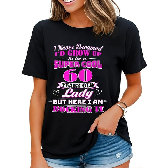 60 Year Old Lady Shirt Women Funny 60th Birthday T-Shirt Rockin' Since Black 2X-Large