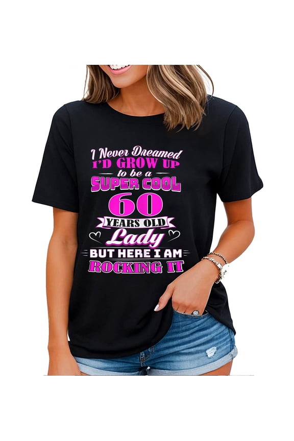 60 Year Old Lady Shirt Women Funny 60th Birthday T-Shirt Rockin' Since Black 2X-Large