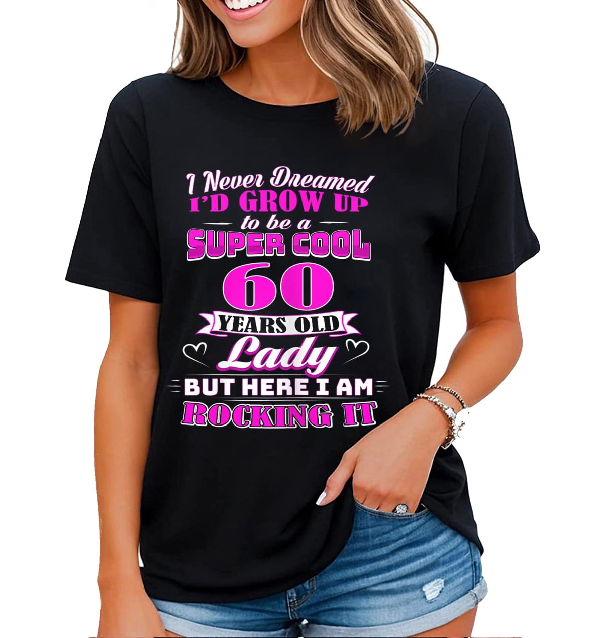 60 Year Old Lady Shirt Women Funny 60th Birthday T Shirt Rockin Since Black 4X Large