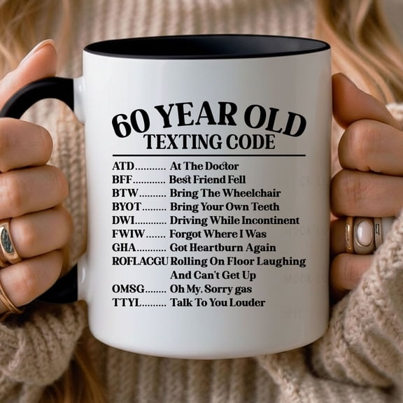 60 Year Old Texting Code Birthday Mug – Senior Humor Coffee Cup – Unique 60th Birthday Present Idea