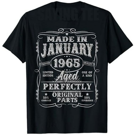 60 Years Old Made in January 1965 Vintage 60th Birthday Men T-Shirt Husband Daddy Papa Gift Letters Printed Graphic Saying Tee
