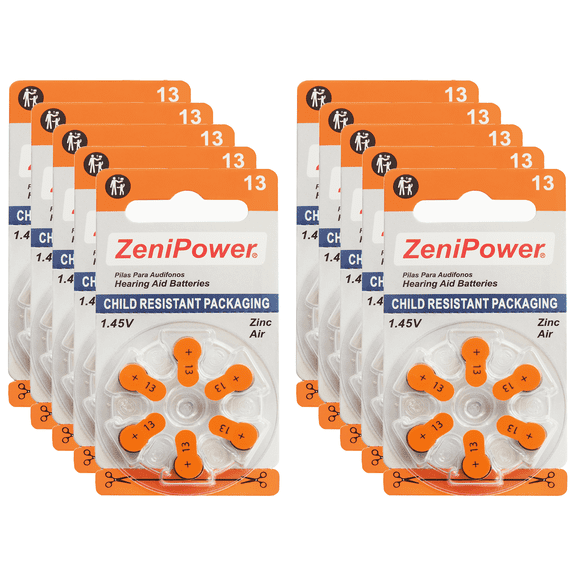 60 ZeniPower Hearing Aid Batteries Size: 13