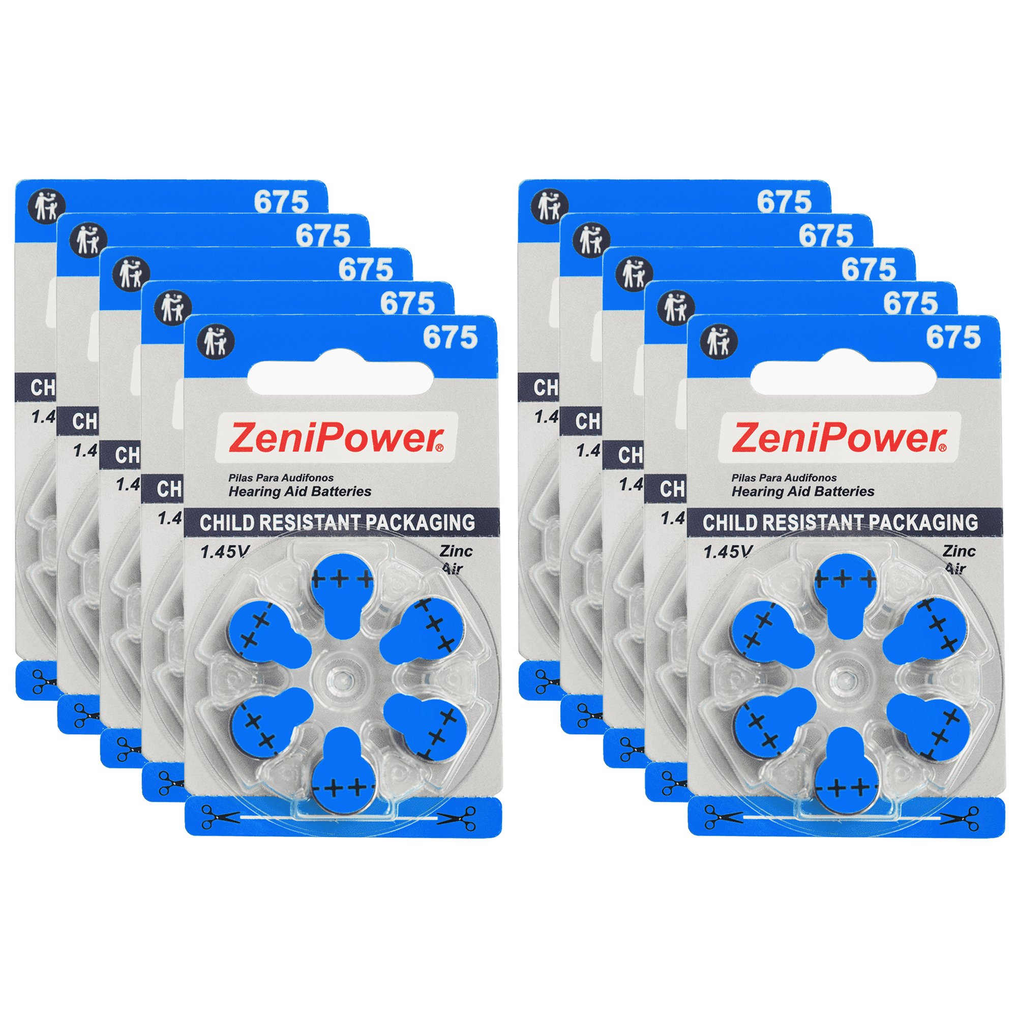 ZeniPower Size 675P  1.45V Zinc-Air Hearing  Aid Batteries (60 Pack)