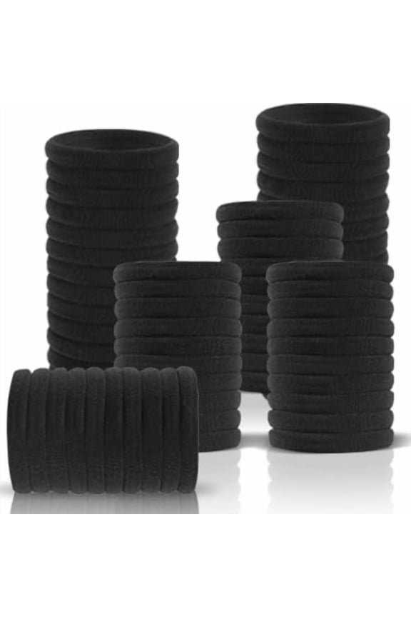 60 count 2 Inch Black No Hair Ties for Women Thick Hair, Large Soft Seamless Nylon Fabric Elastic Hair Ties Ponytail Hair Holders Hair Elastics Hair Band for Women