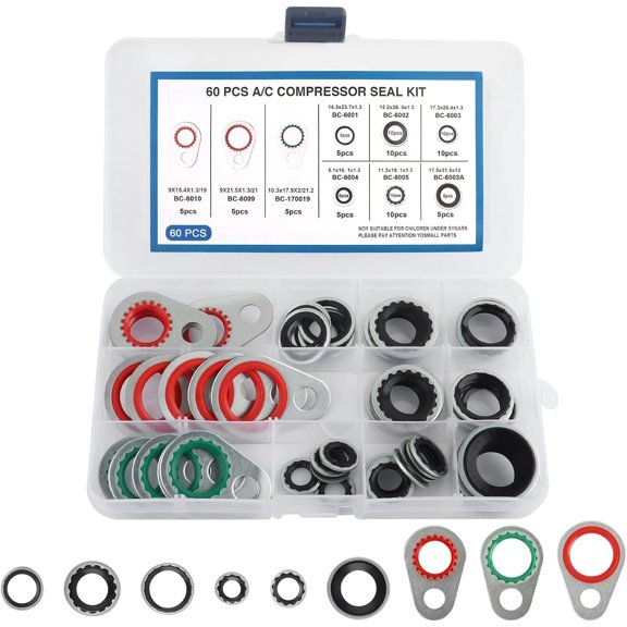 60 count AC O Ring Kit Automotive,Multi-Size O Ring Kit for Air Conditioning System Sealing, AC O-Ring Kits Accessories Fits