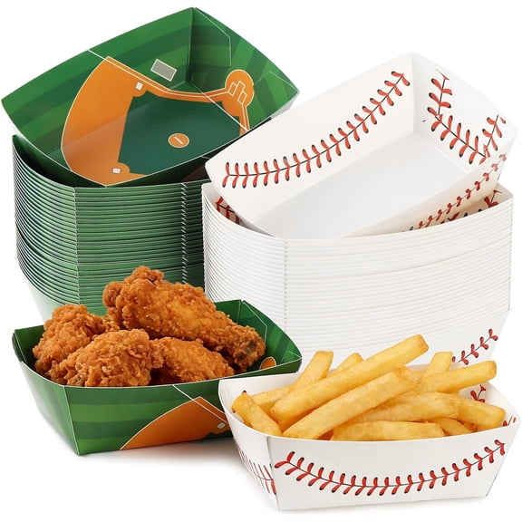 60 count Baseball Party Supplies Paper Trays Disposable 2 Styles Baseball Serving Snack Tray for Baseball Softball Party Decorations Themed Party Supplies