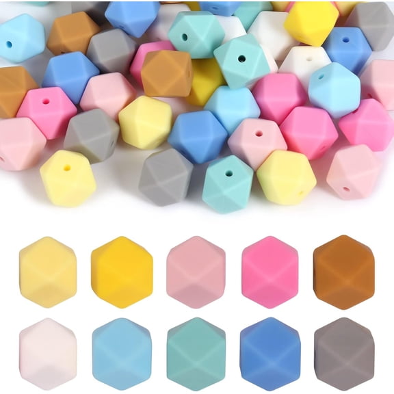 60 count  Beads, 14mm Hexagon  Beads Bulk  Rubber Large Polygonal  Loose Beads for  Lanyards Bracelet Necklace  Making DIY Craft