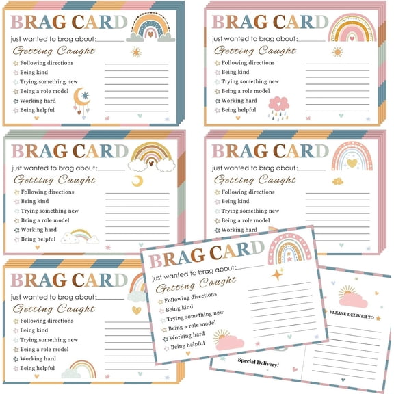 60 count Boho Rainbow Brag Cards Boho Sunshine Teacher Mail Notes Postcards for Notes Classroom Incentives Motivational Cards for to School Teacher, Elementary Classroom Supplies