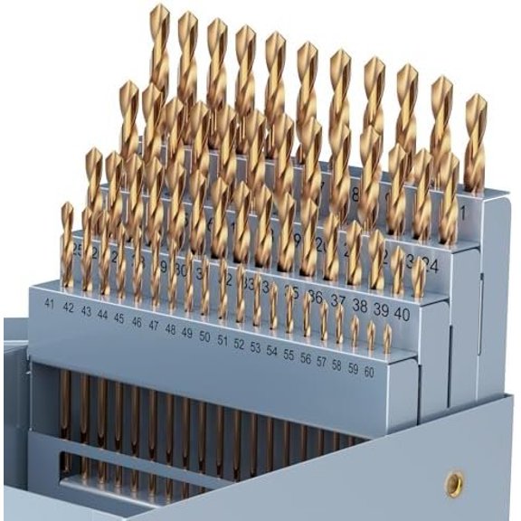 60 count Cobalt Number Size Drill Bit Set, 4341 High Speed Steel Drill Bit Set (#1-60) for Hardened Metal, Stainless Steel, Cast Iron and Plastic with Indexed Storage Case