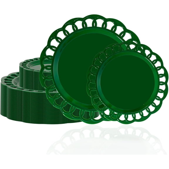 60 count Green Plastic Christmas Plates Set,Elegant Lace Rim Disposable Plates,Nice Plastic Plate for Party include 30 Dinner Plates and 30 Dessert Plates for Party,Wedding