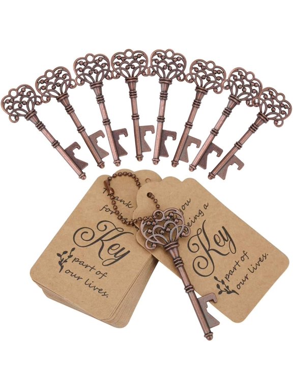 60 count Key Bottle Openers, Skeleton Key Bottle Opener with Escort Card Tag and Key Chains,Wedding Party Favor Souvenir (Red Copper)