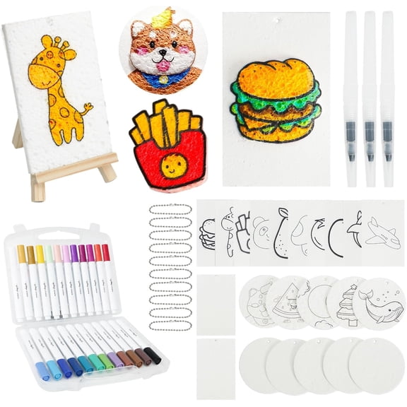 60 count Magic  Texture Painting Kit, Including 22 count   Paper, 24 Colors   Markers, Magic Puffy , DIY  Drawing Art Supplies Kit