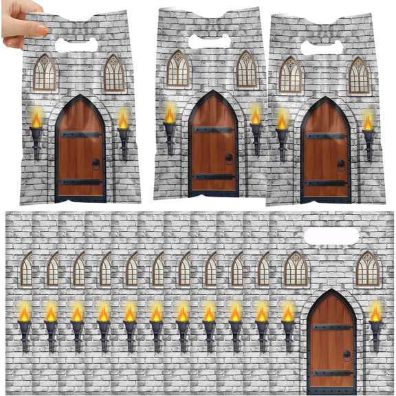 60 count Medieval Castle Party Bags, Medieval Knight Party Favors Bags Plastic Goodie Bags for Castle Birthday Party Decorations Supplies Gifts