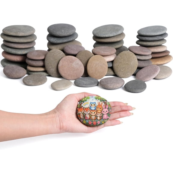 60 count Medium-Large 2.05-4.05" Smooth River Rocks for Painting, Size Flat Painting Rocks for Classroom Projects, Group Crafts & Art Activities