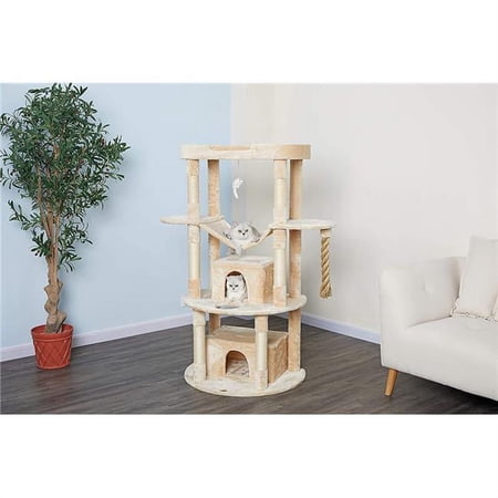 60 in. 3 in. dia. Jungle Rope Cat Tree Scratcher House with Sisal Covered Posts, Beige