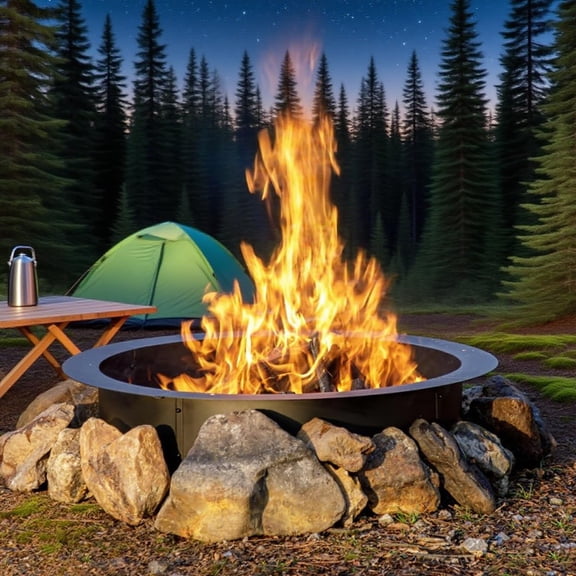60 in/48 in Smokeless Fire Pit Ring, Easy Install Iron Sheets,Rust-Proof Painted Steel Round Firepit Rim Insert for DIY Fire Pits, Outdoor Above or In-Ground, Camping Garden Patio Backyard