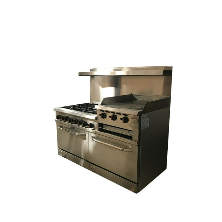 60 in. 5.9 cu. ft. Commercial 6 Burner Double Oven 2ft Griddle with cheese  melter Gas Range in Stainless Steel