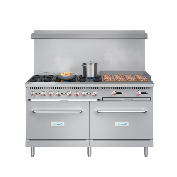 60 in. 6 Burner Commercial Natural Gas Range with 24 in. Griddle in Stainless-Steel (KM-CRG60-NG)