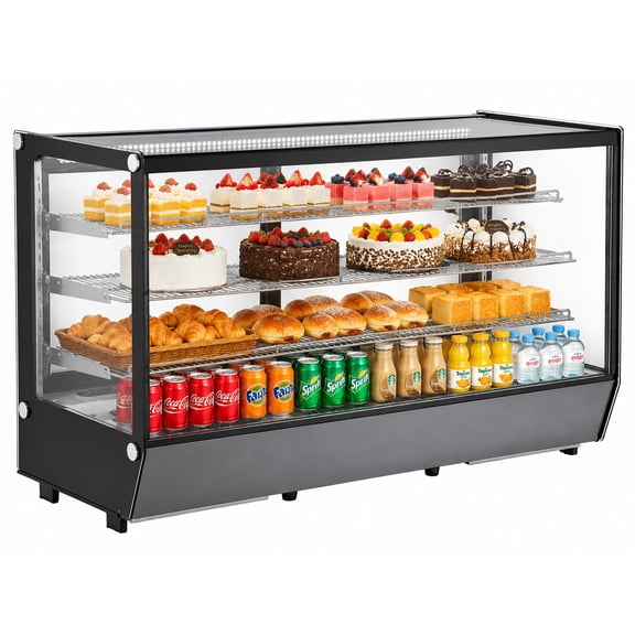 60 in. 8 cu. ft. Refrigerated Countertop Bakery Display Case, Commercial Cake Showcase Refrigerator, Black