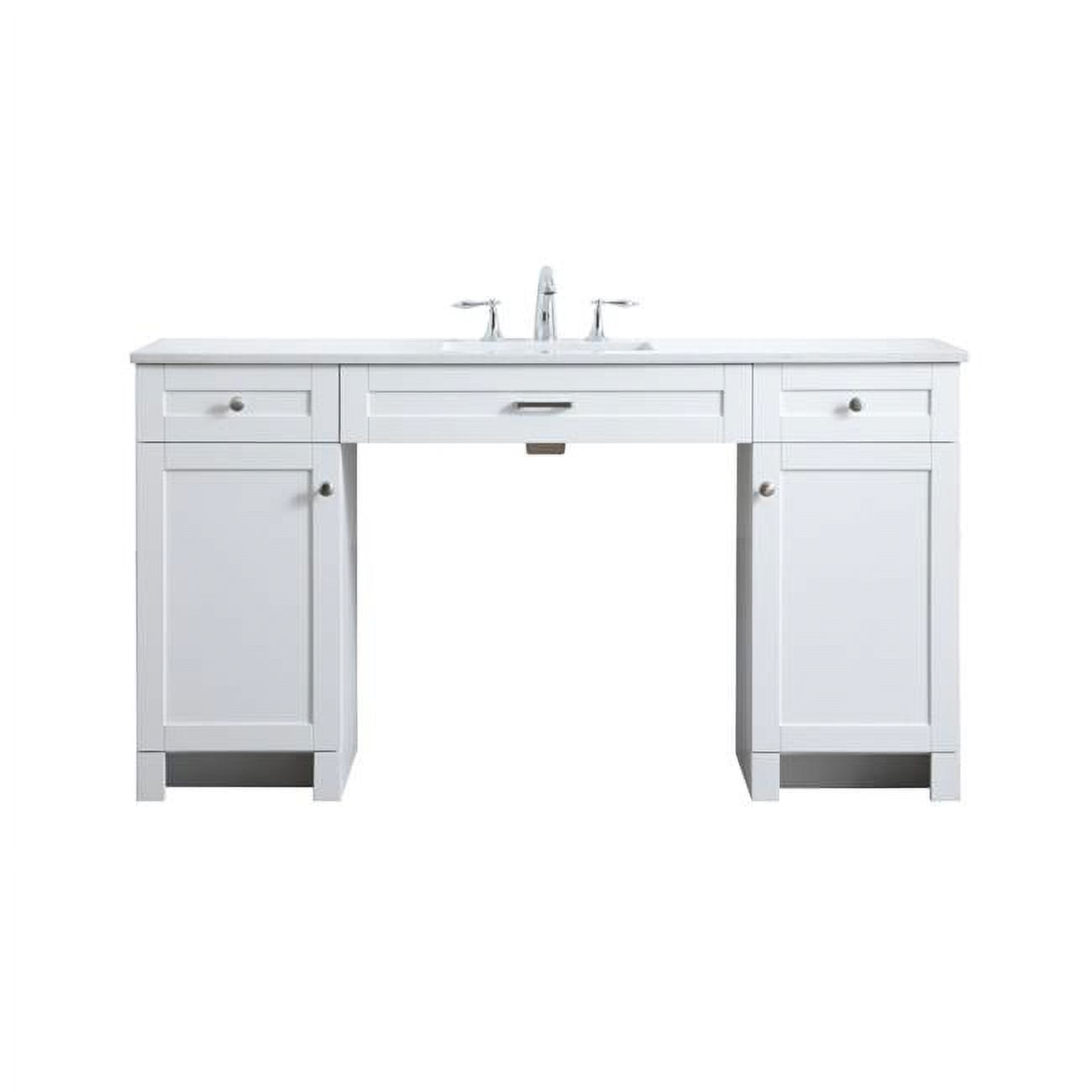 60'' White Freestanding Bathroom Vanity with Engineered Marble Top