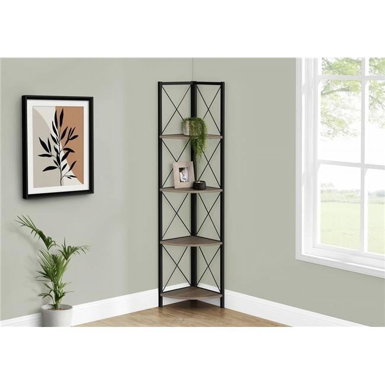 Dark Taupe and Black 4-Tier Corner Etagere Bookcase
