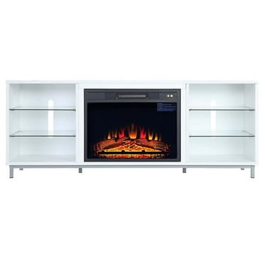 60 in. Brighton Fireplace with Glass Shelves & Media Wire Management, White