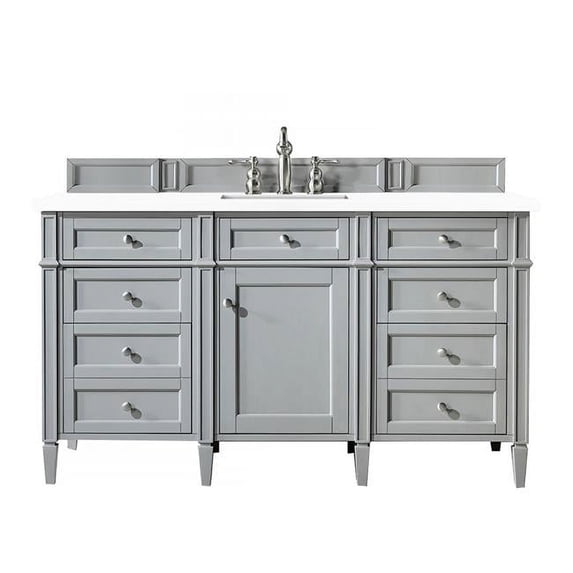 60 in. Brittany Single Vanity with 3CM White Zeus Quartz Top, Urban Gray