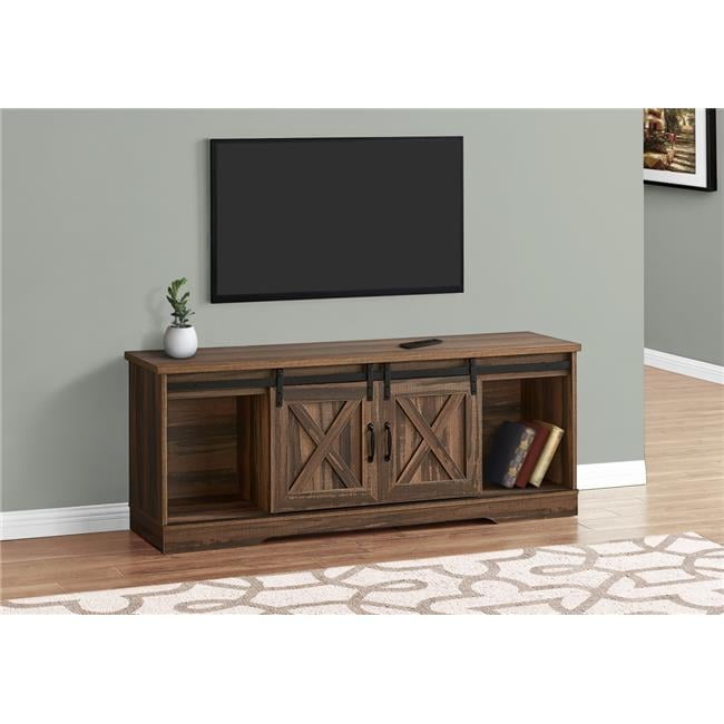 Brown Reclaimed Wood TV Stand with Sliding Doors