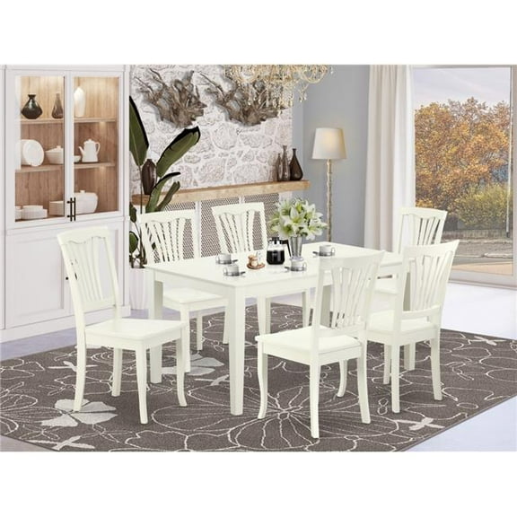 60 in. Capri Rectangular Table & 6 Vertical Slatted Chairs - Linen White, 7 Piece