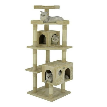 60 in. Cat Tree House with Sisal Scratching Posts, Beige