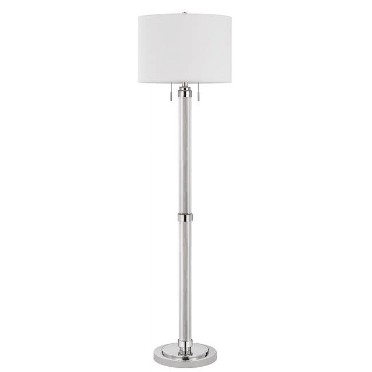 60" Chrome and White Fabric Traditional Floor Lamp