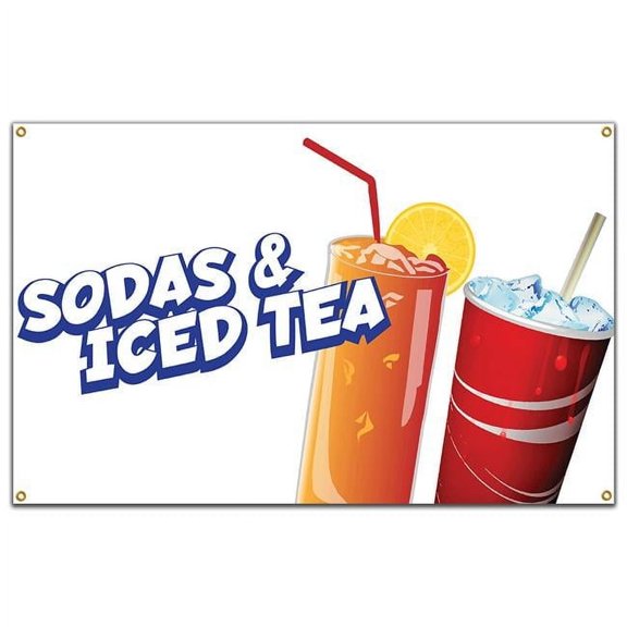 60 in. Concession Stand Food Truck Single Sided Banner - Sodas & Iced Tea