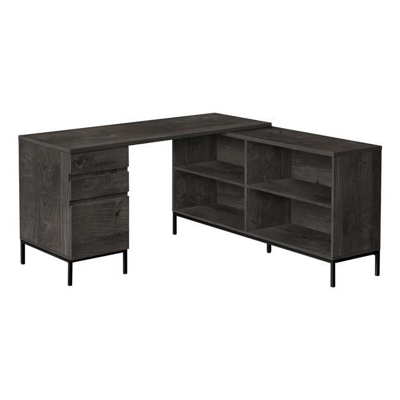 Contemporary Dark Grey L-Shaped Corner Computer Desk with Drawers