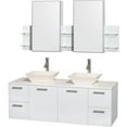thumbnail image 1 of 60 in. Double Bathroom Vanity In Glossy White, White Man-Made Stone Countertop, Pyra Bone Porcelain Sinks, And Medicine Cabinets, 1 of 1