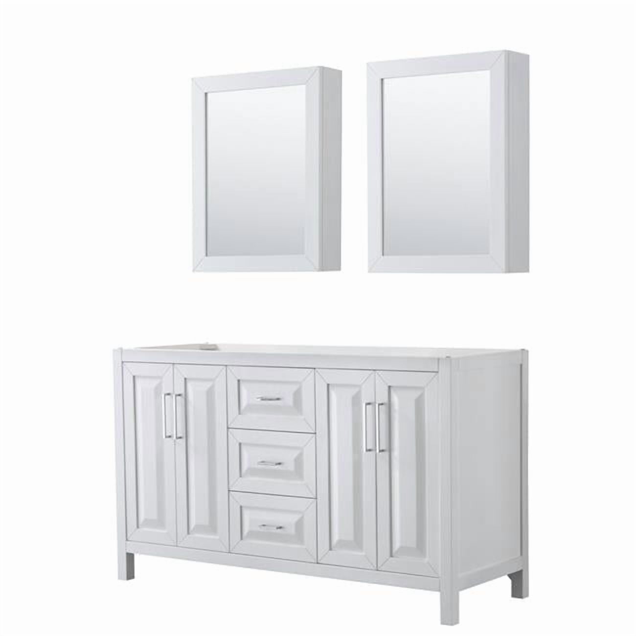 60 in. Double Bathroom Vanity In No Countertop - No Sink & Medicine Cabinets, White