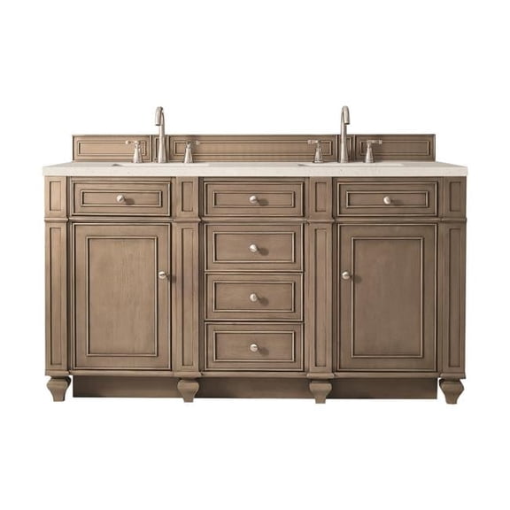 60 in. Double Vanity, Whitewashed Walnut with 3 cm Lime Delight Quartz Top