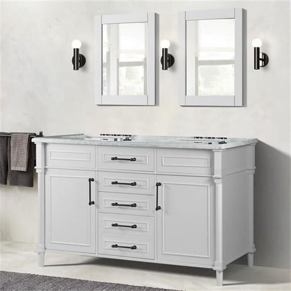 60 in. Double Vanity with Carrara Marble Top, White