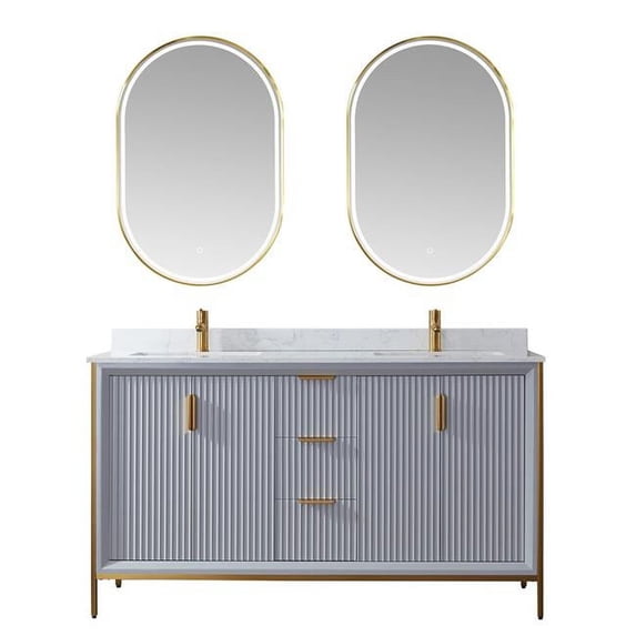 60 in. Granada Bathroom Vanity, Paris Grey with White Composite Grain Stone Countertop with Mirror