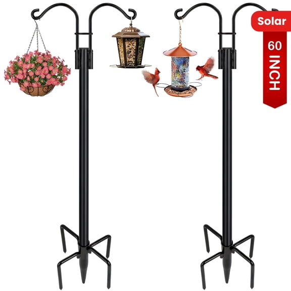 60-in Heavy Metal 2-piece Garden Pole with 5-claw Adjustable Hook for Hanging Bird Feeder, Basket, Solar Lamp, Flower Basket, Lantern, and Wedding Decorations