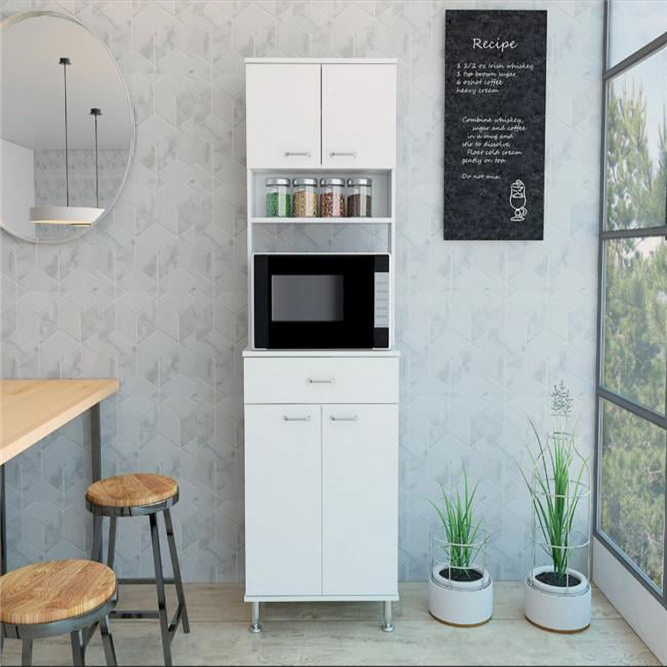 Helis White 66.5" Double Door Kitchen Pantry Cabinet