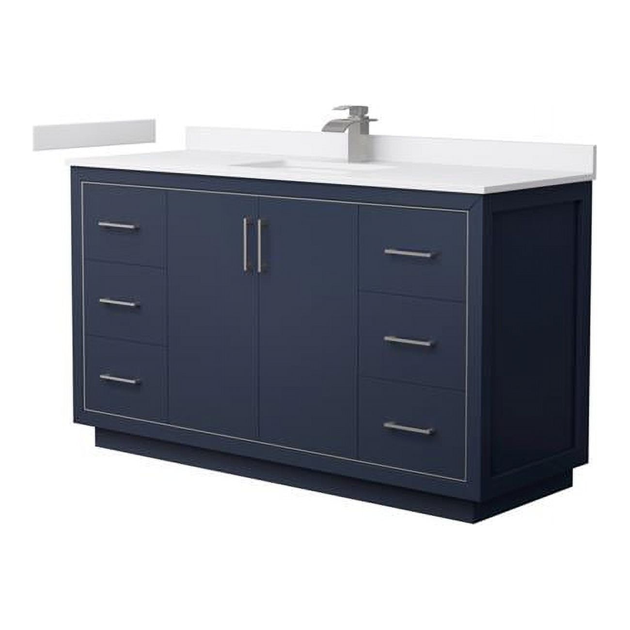 60 in. Icon Single Bathroom Vanity, Dark Blue, White Cultured Marble ...