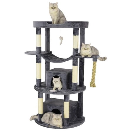 60 in. Jungle Rope Cat Tree Scratcher House with Sisal Covered Posts, Slate Grey