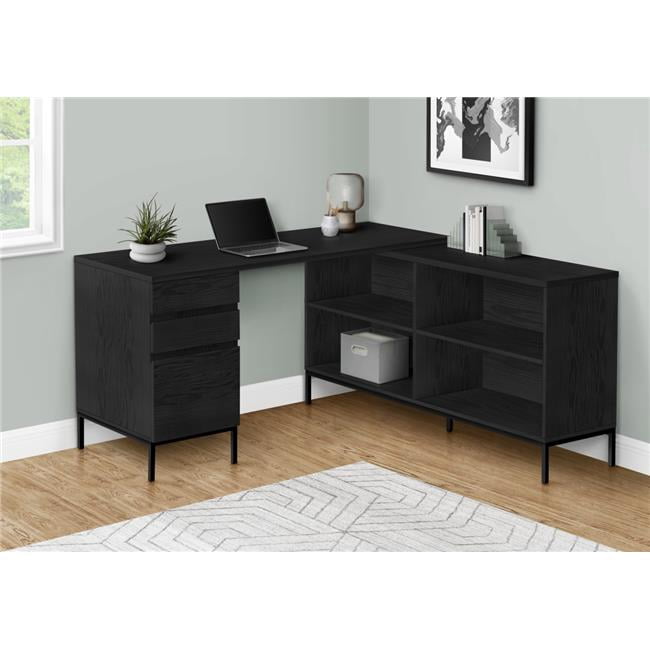 60 in. LShaped Corner Computer Desk, Black Oak