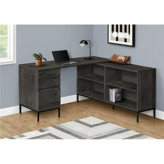 60 in. L-Shaped Corner Computer Desk, Dark Grey