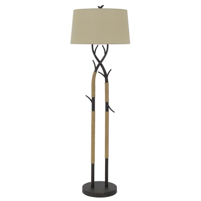 Intersected Black Tree Branch Metal Floor Lamp with Rope Accent