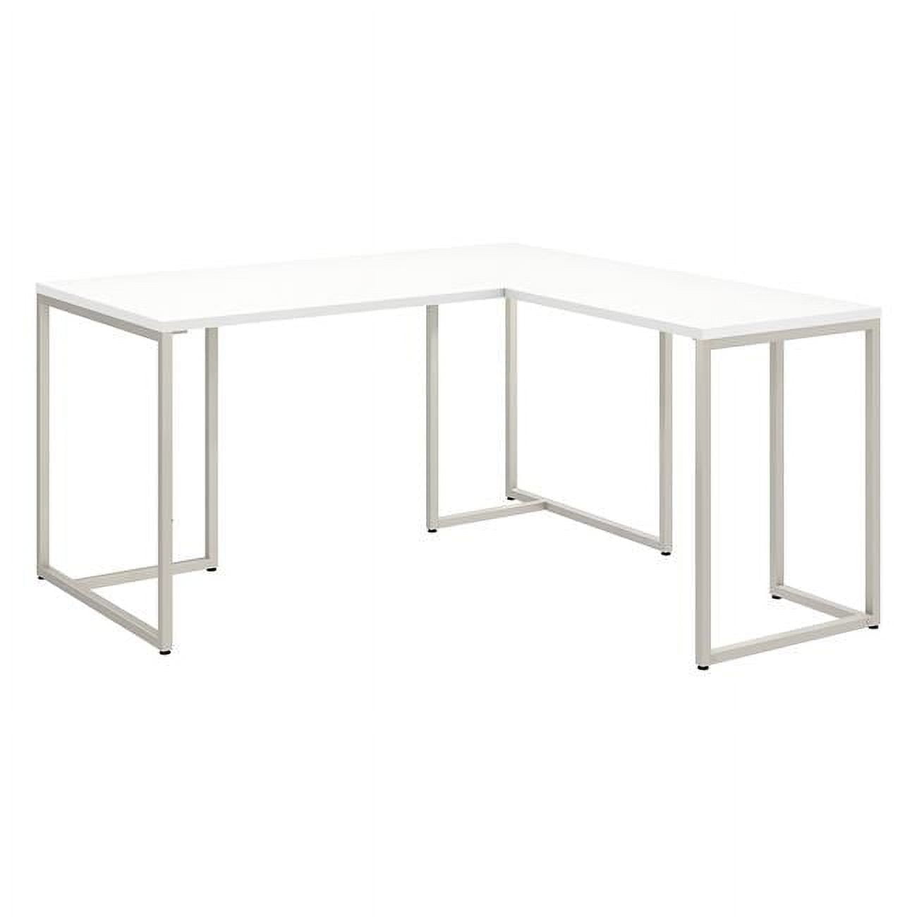 White L-Shaped Home Office Desk with Filing Cabinet