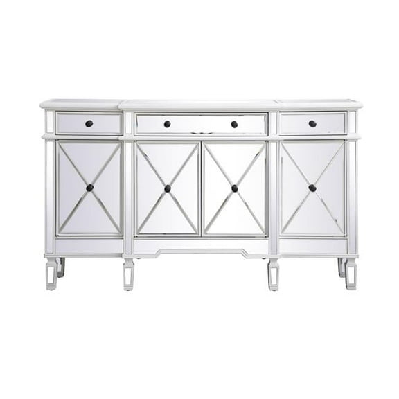 60 in. Mirrored Credenza, Antique White