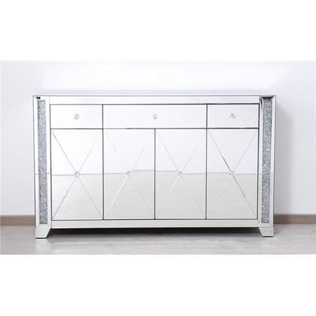 60 in. Modern Silver Crystal Mirrored Credenza