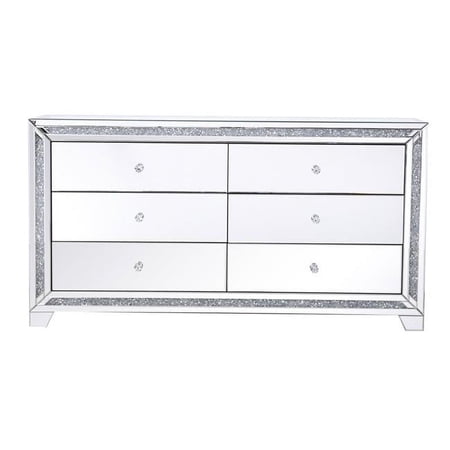 60 in. Modern Silver Crystal Mirrored Six Drawer Cabinet